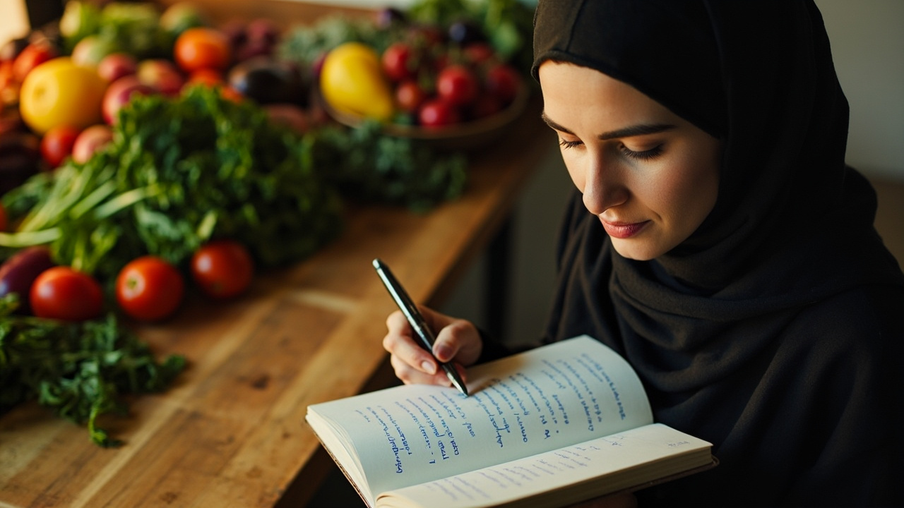 دست‌های زن ایرانی در حال برنامه‌ریزی غذایی و نکات رژیم فستینگ