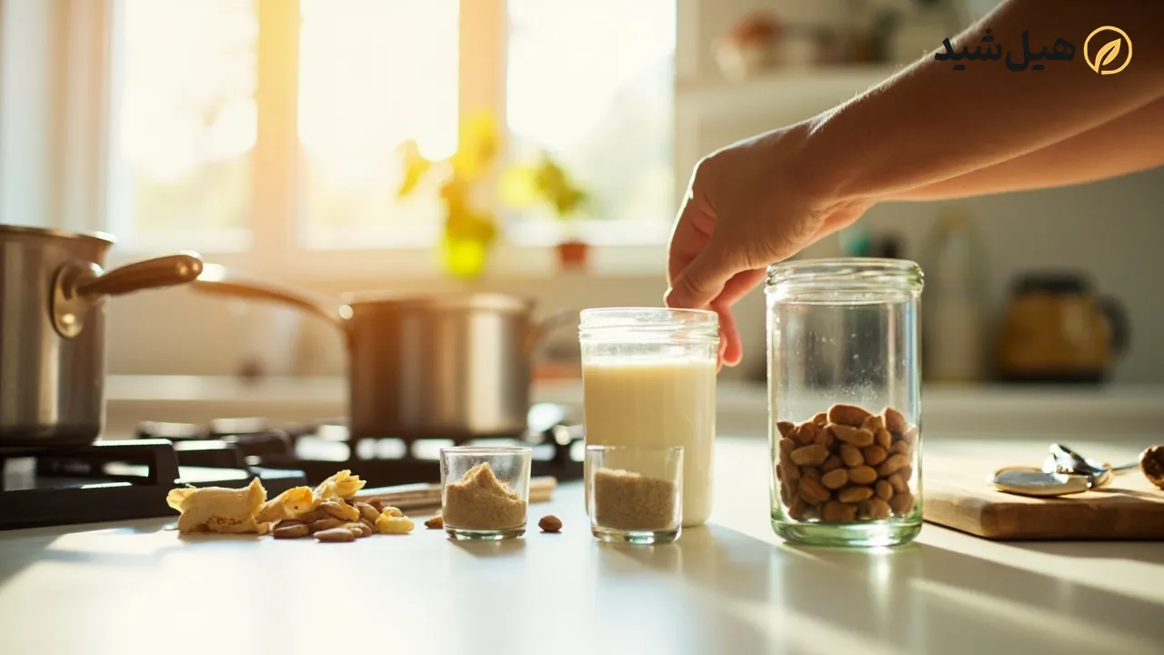 آمادهسازی حریره بادام خانگی برای نوزادان